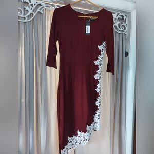 NWT Retro Style Brich Re/White Asymmetric Dress with Lace side and Bottom hem